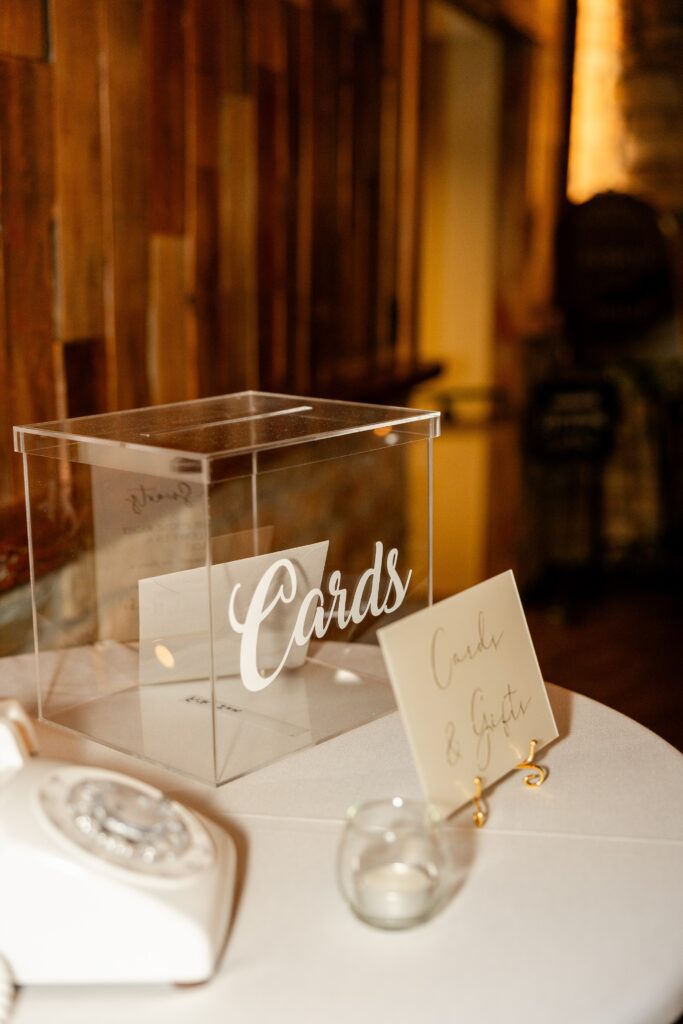 One of our Fishermen's Inn Rentals: our acrylic card box, the perfect decor addition for any wedding table.