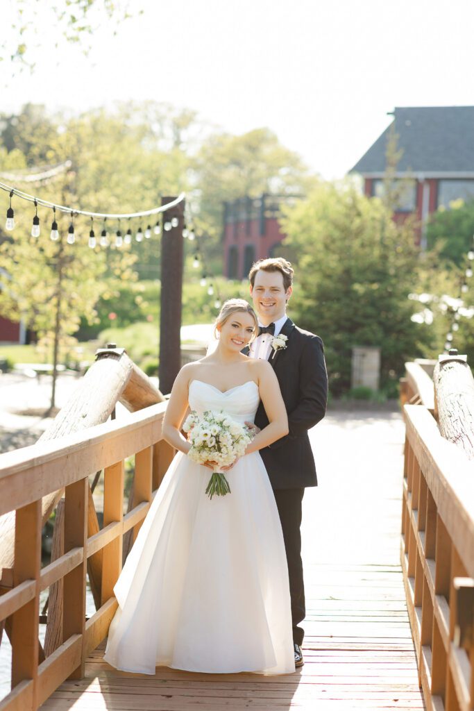 Bride and groom portrait on the bridge at Fishermen’s Inn