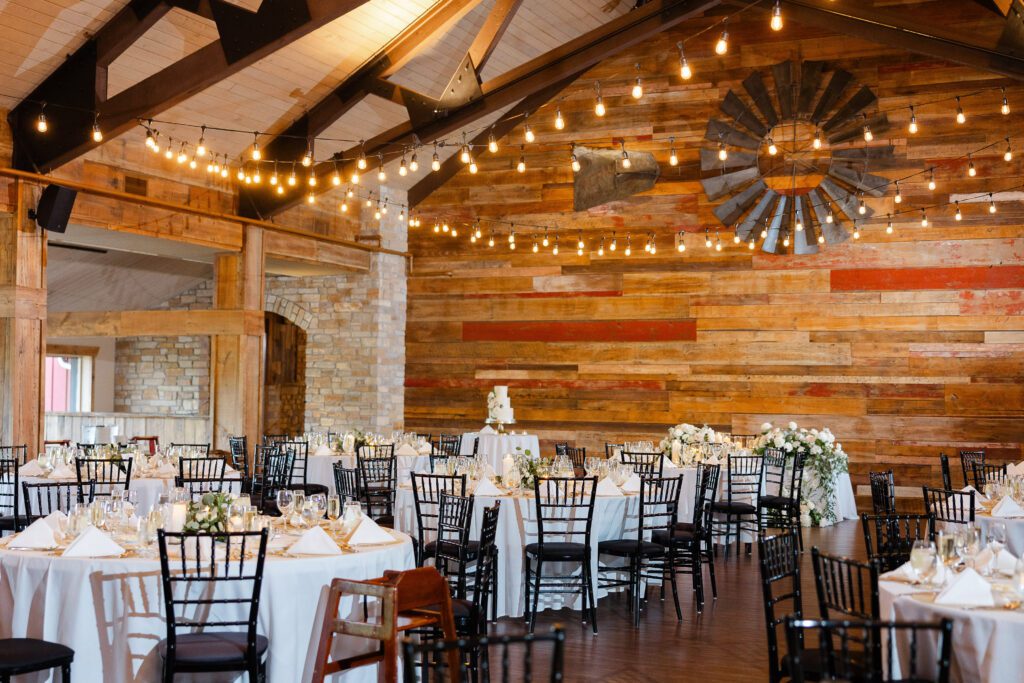 Fishermen’s Inn reception space decorated for Linda and Ricky’s summer wedding